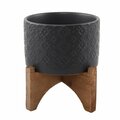 Flora Bunda 5' Indian Ceramic Planter ON WOOD STAND, MATTE BLACK CT902E-MTBK